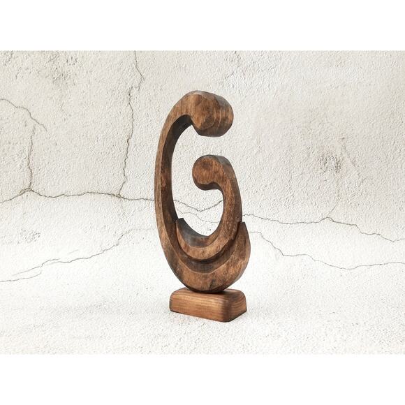 Handmade Carved Wooden Figurine Mother's Love Unique Home Decor - Picture 2 of 3